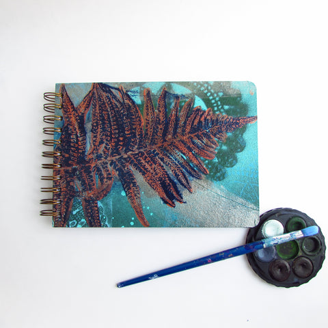 Original Monoprint Bound All Media A5 Notebook – 160gsm Seawhite Paper (50 Pages / 100 Sides) - frond