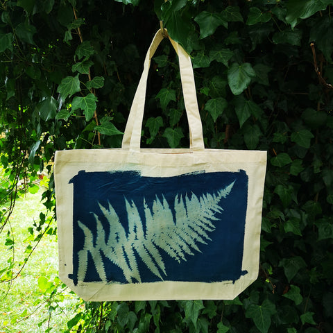 Cyanotype tote bag - large - bracken frond design