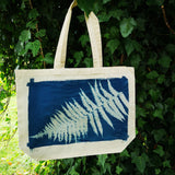 Cyanotype tote bag - large - bracken frond design