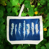 Cyanotype tote bag - large - feather design