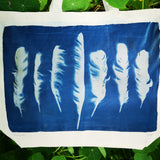 Cyanotype tote bag - large - feather design
