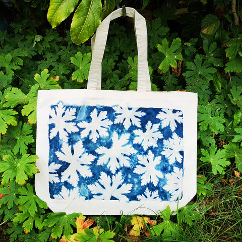 Cyanotype tote bag - large - geranium leaf design
