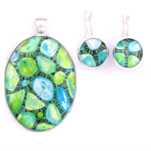 Riverbed - silver plated necklace and earrings set