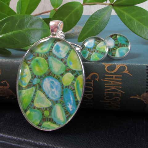 Riverbed - silver plated necklace and earrings set