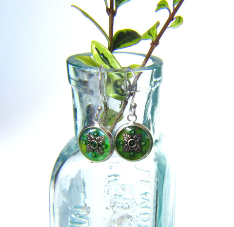 Chartreuse - silver plated earrings