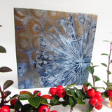 Allium Head - Mixed Media Collage Art Work on Wood Canvas