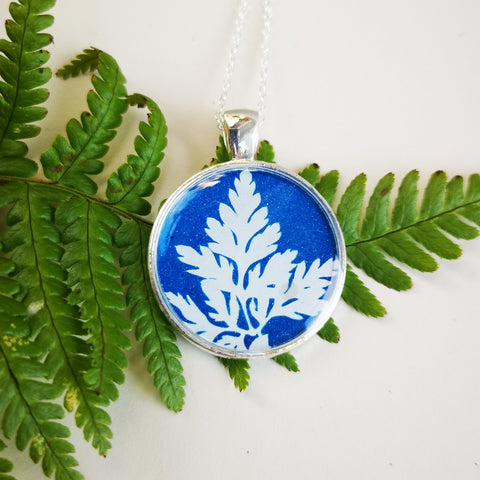 Herb Robert cyanotype - silver plated pendant and necklace