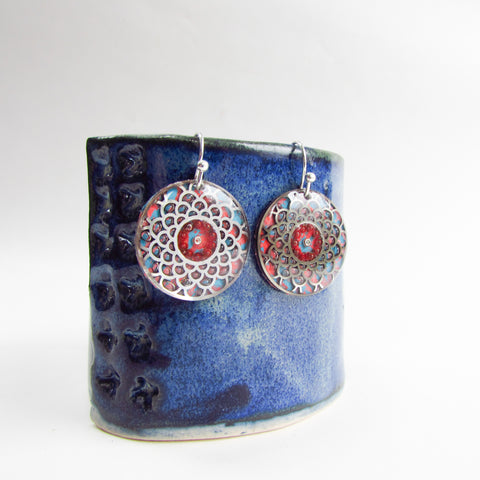 Dahlia - Mandala Monoprint Earrings