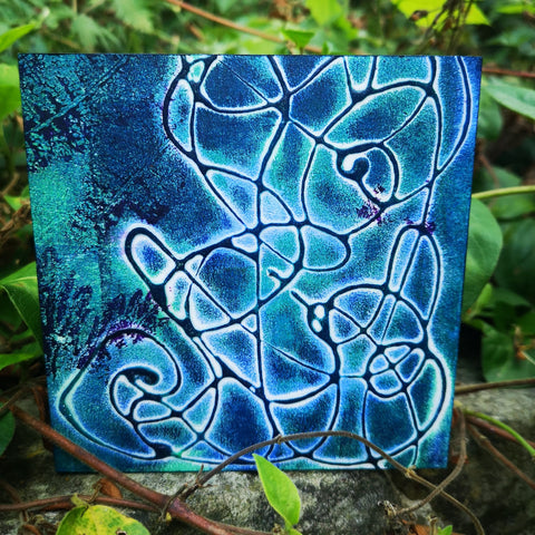 Trail - Mixed Media Collage Art Work on Wood Canvas