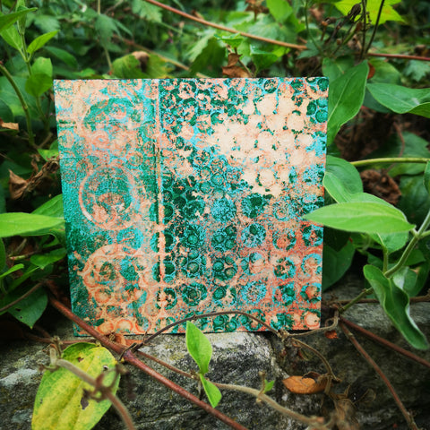 Verdigris - Mixed Media Collage Art Work on Wood Canvas