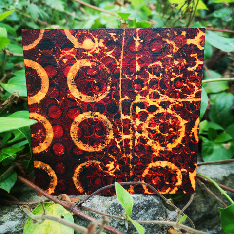 Ember - Mixed Media Collage Art Work on Wood Canvas