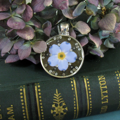 Forget-me-not - silver plated pendant and necklace