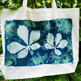 Cyanotype tote bag - large - Horse Chestnut design